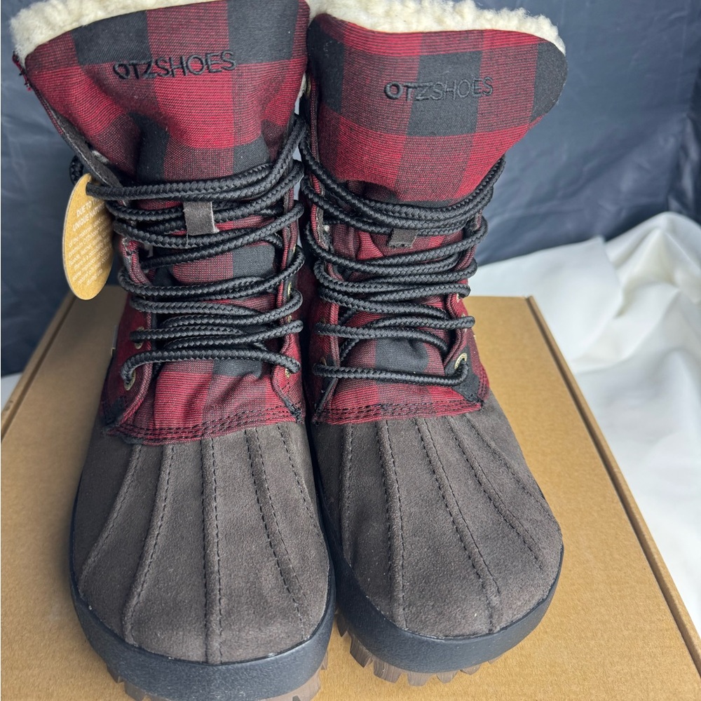 OTZSHOES Women's Red and Brown Ankle Boots